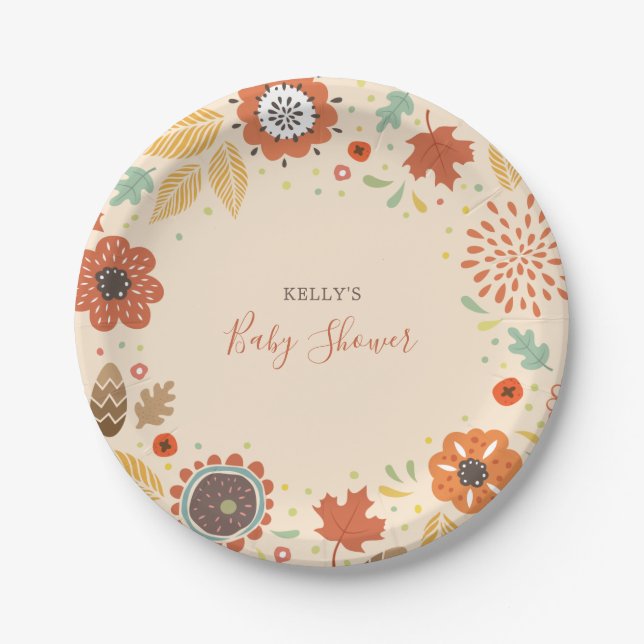 Elegant Fall Leaves Baby Shower Paper Plates (Front)