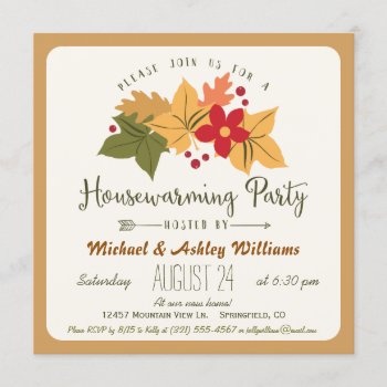 Elegant Fall Leaves & Berries Housewarming Party Invitation by Card_Stop at Zazzle