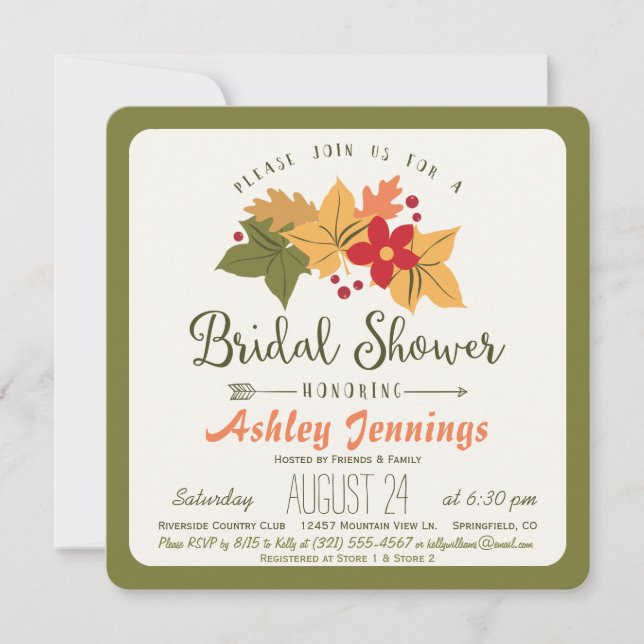 Elegant Fall Leaves, Floral Autumn Bridal Shower Invitation (Front)
