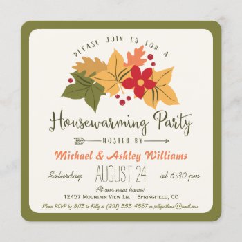 Elegant Fall Leaves  Floral Housewarming Party Invitation by Card_Stop at Zazzle