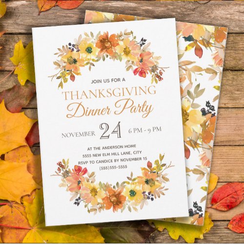 Elegant Fall Leaves Floral Thanksgiving Dinner Invitation