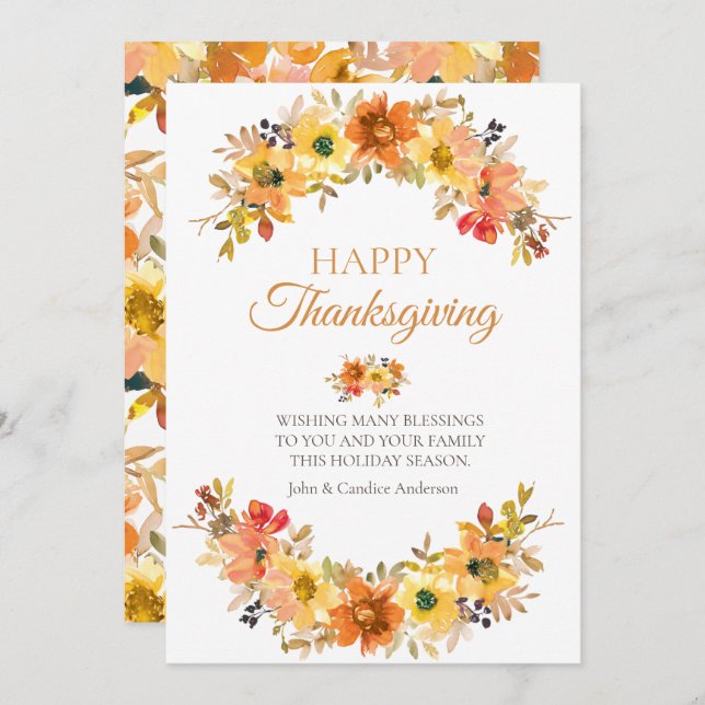 Elegant Fall Leaves Floral Thanksgiving Greeting  (Front/Back)