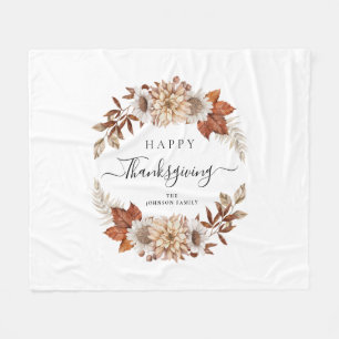 Elegant Fall Leaves Happy Thanksgiving Fleece Blanket