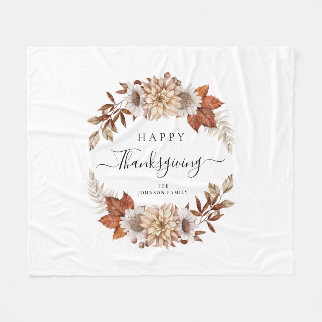 Elegant Fall Leaves Happy Thanksgiving Fleece Blanket (Front (Horizontal))
