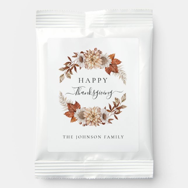 Elegant Fall Leaves Happy Thanksgiving Hot Chocolate Drink Mix (Front)