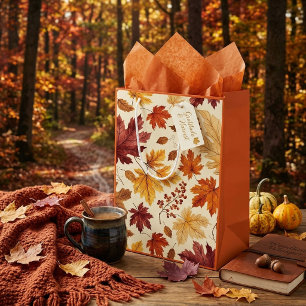 Elegant Fall Leaves & Pumpkin Gift Bag   Autumn 