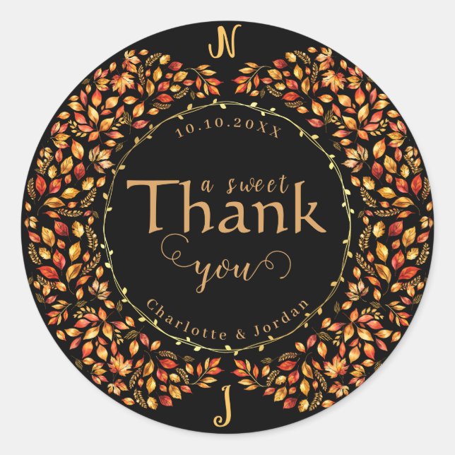 Elegant Fall Leaves Rustic Terracotta Wedding  Classic Round Sticker (Front)