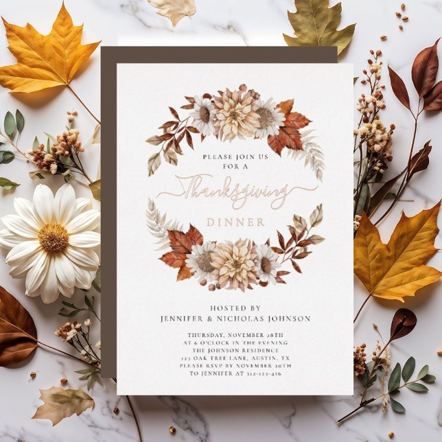 Elegant Fall Leaves Thanksgiving Dinner Foil Invitation (Creator Uploaded)