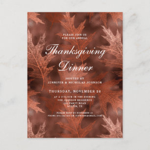 Elegant Fall Leaves Thanksgiving Dinner Invitation Postcard