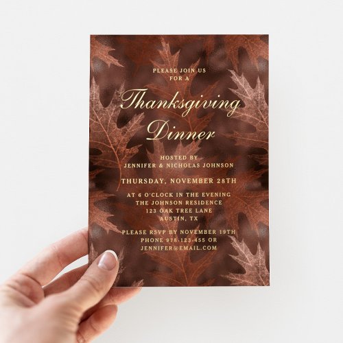 Elegant Fall Leaves Thanksgiving Dinner Party Gold Foil Invitation