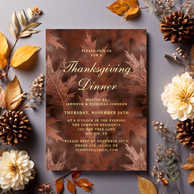 Elegant Fall Leaves Thanksgiving Dinner Party Gold Foil Invitation (Elegant Fall Leaves Thanksgiving Dinner Party Gold Foil Invitation)