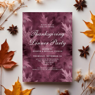 Elegant Fall Leaves Thanksgiving Dinner Party Invitation
