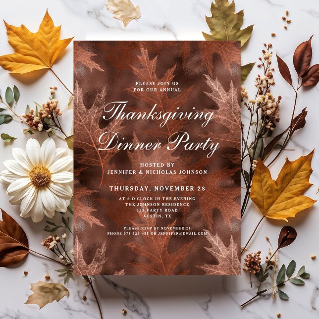Elegant Fall Leaves Thanksgiving Dinner Party Invitation (Elegant Fall Leaves Thanksgiving Dinner Party Invitation)