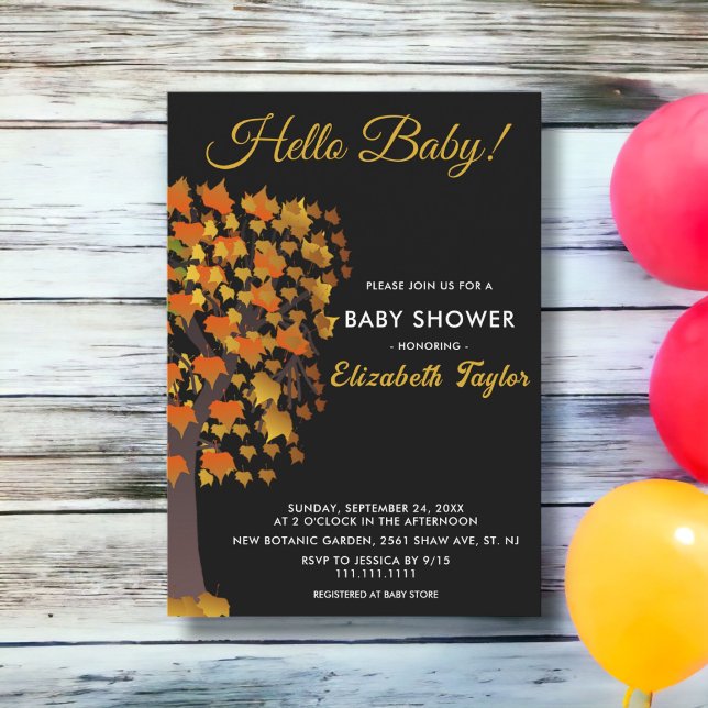 Elegant Fall Leaves Tree Black White Baby Shower Invitation (Creator Uploaded)