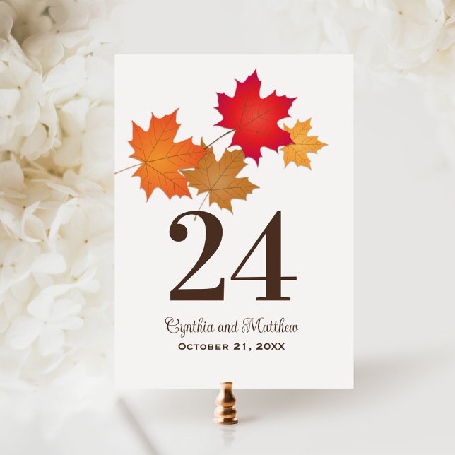 Elegant Fall Leaves Wedding Table Number Card (Creator Uploaded)