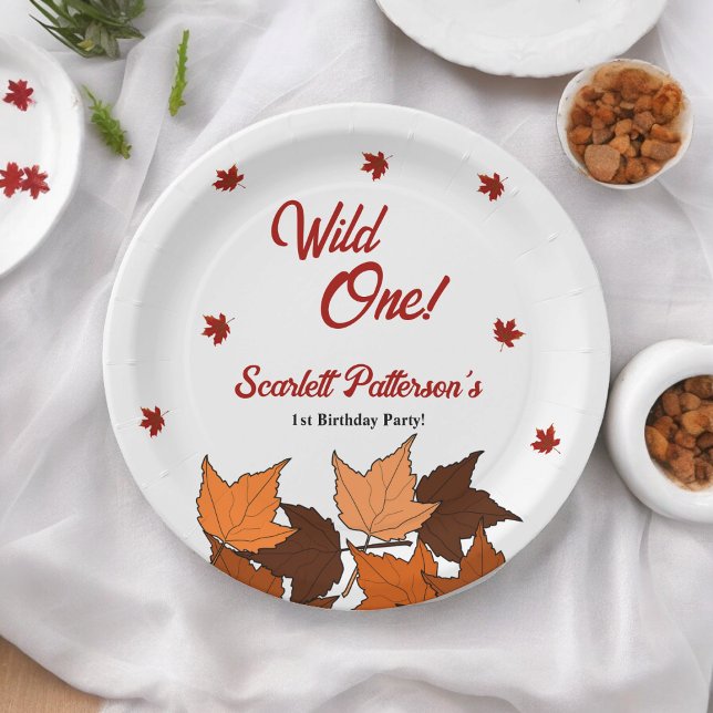 Elegant Fall Leaves Wild One Autumn 1st Birthday Paper Plates (Creator Uploaded)