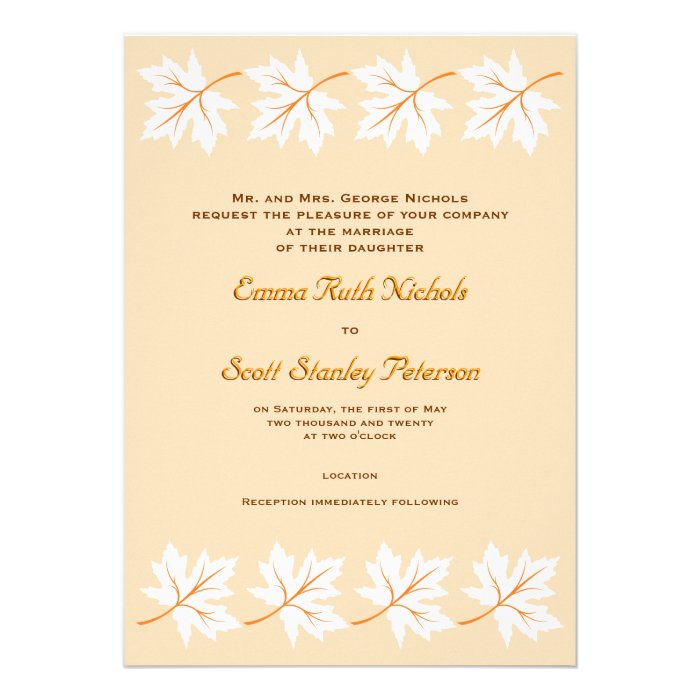 Elegant Fall Maple Leaf Custom Wedding Invitation