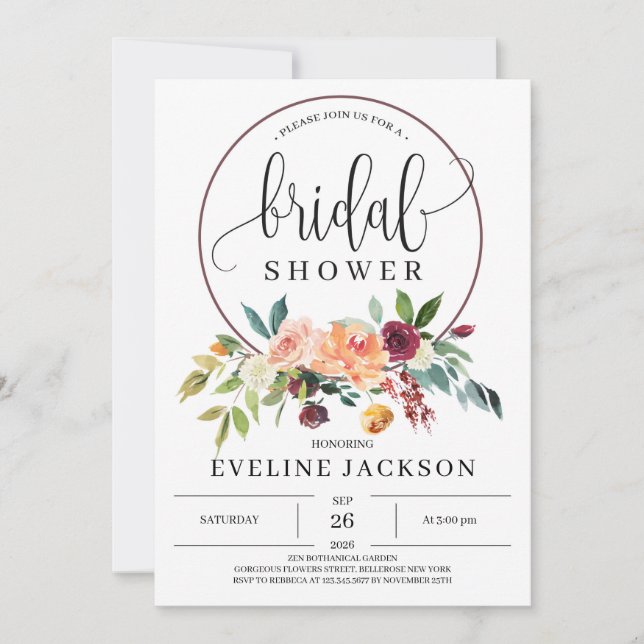 Elegant Fall marigold Burgundy and blush flowers  Invitation (Front)