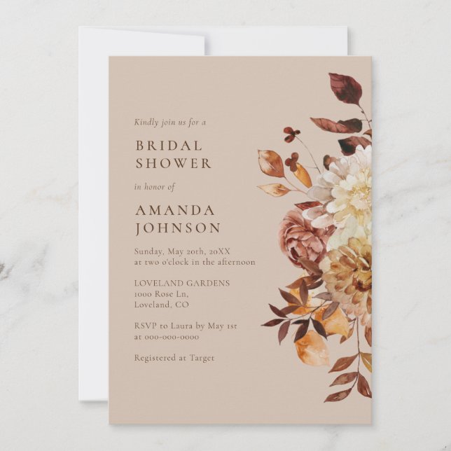 Elegant Fall Modern Bridal Shower Invitation (Front)