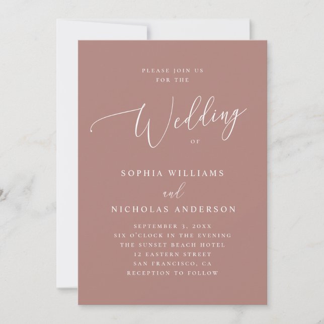Elegant Fall Muted Rosewood Script Classic Wedding Invitation (Front)