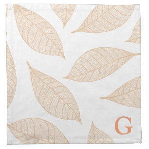 Elegant Fall Orange Leaf Skeletons Corner Monogram Cloth Napkin