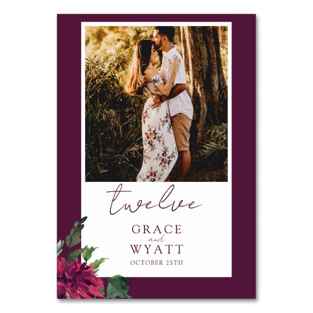 Elegant Fall Photo Wedding Table Number Cards (Front)