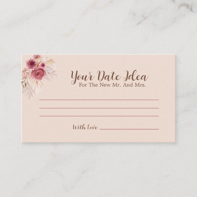 Elegant Fall Pink Floral Date Night Ideas  Enclosure Card (Front)