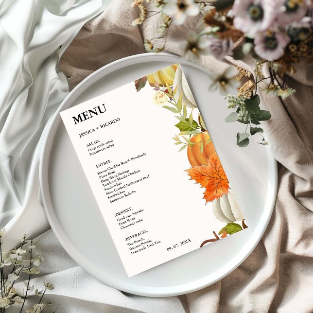 Elegant Fall Pumpkin autumn Leaves Wedding Menu (Creator Uploaded)