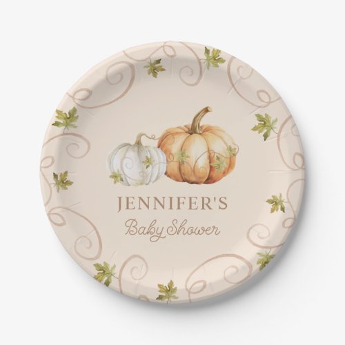 Elegant Fall Pumpkin Baby Shower Paper Plates