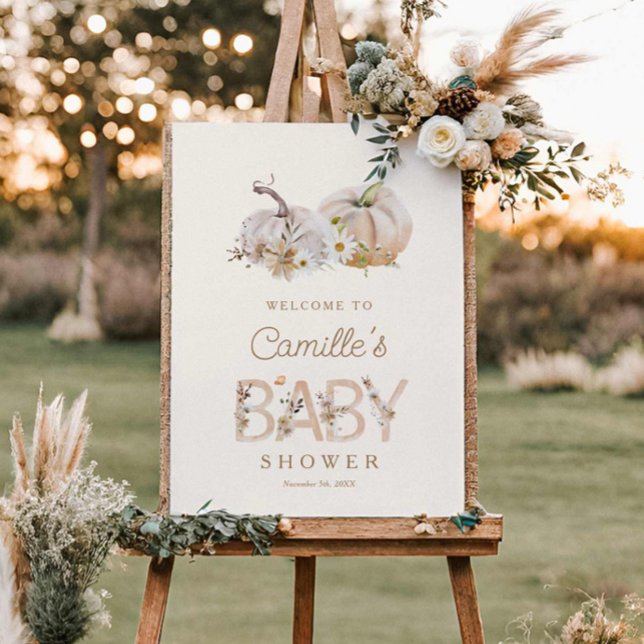 Elegant Fall Pumpkin Baby Shower Welcome Foam Board (Rustic pumpkin baby shower welcome sign)