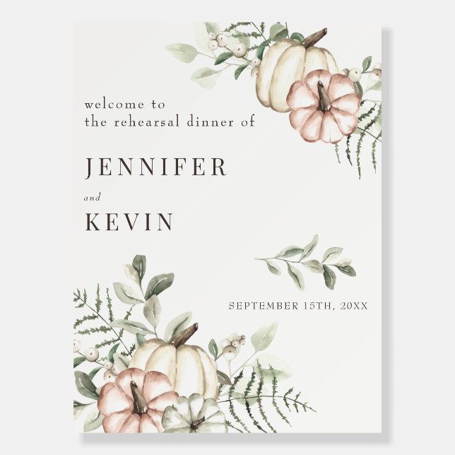 Elegant Fall Pumpkin Boho Autumn Rehearsal Dinner  Foam Board (Front)