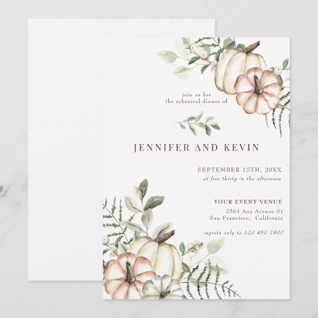 Elegant Fall Pumpkin Boho Autumn Rehearsal Dinner Invitation (Front/Back)