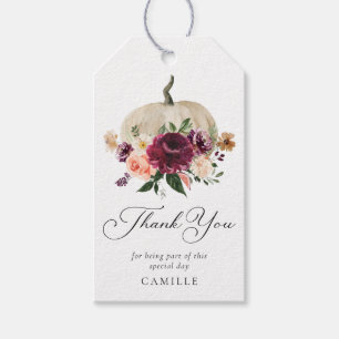 Elegant Fall Pumpkin Burgundy Floral Thank you Gift Tags