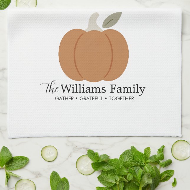 Elegant Fall Pumpkin Family Name Thanksgiving Kitchen Towel (Folded)