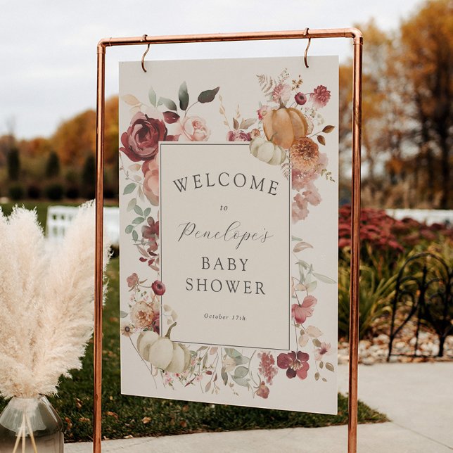 Elegant Fall Pumpkin Floral Baby Shower Welcome Foam Board (Creator Uploaded)