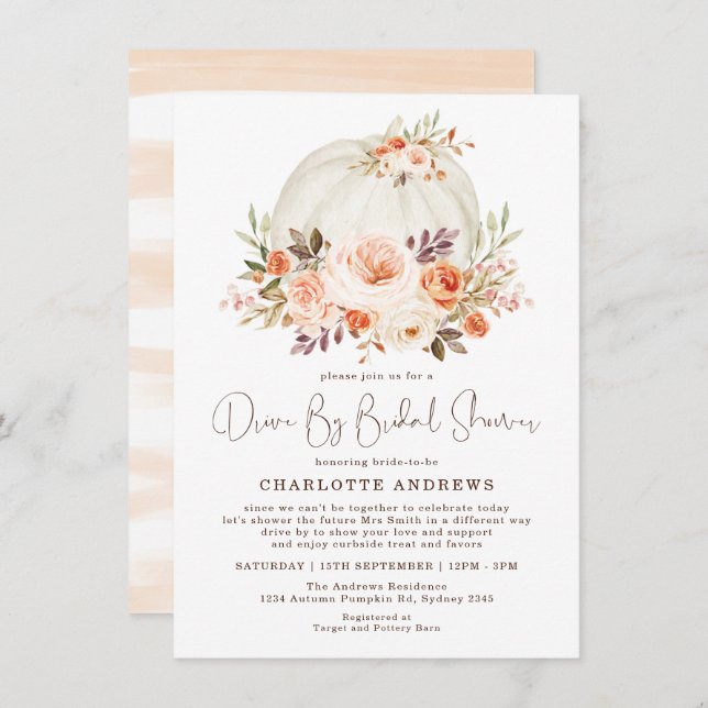 Elegant Fall Pumpkin Floral Drive By Bridal Shower Invitation (Front/Back)