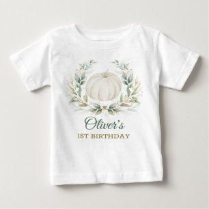 Elegant Fall Pumpkin Greenery Gold Birthday Boy Baby T-Shirt