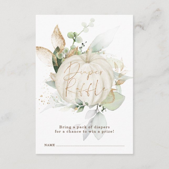 Elegant Fall Pumpkin Greenery Gold Diaper Raffle Enclosure Card (Front)