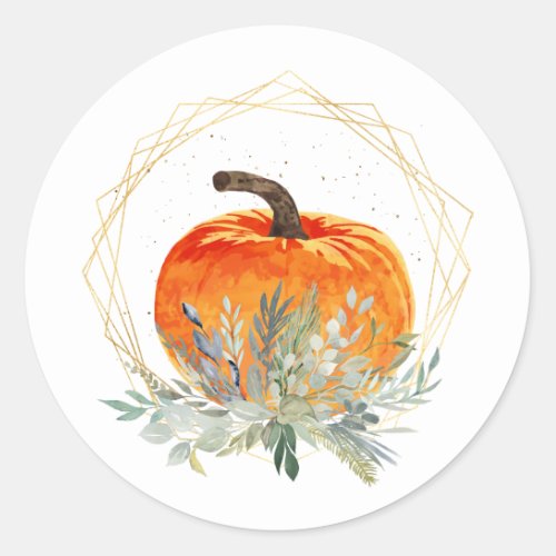 Elegant Fall Pumpkin in Gold Frame Classic Round Sticker