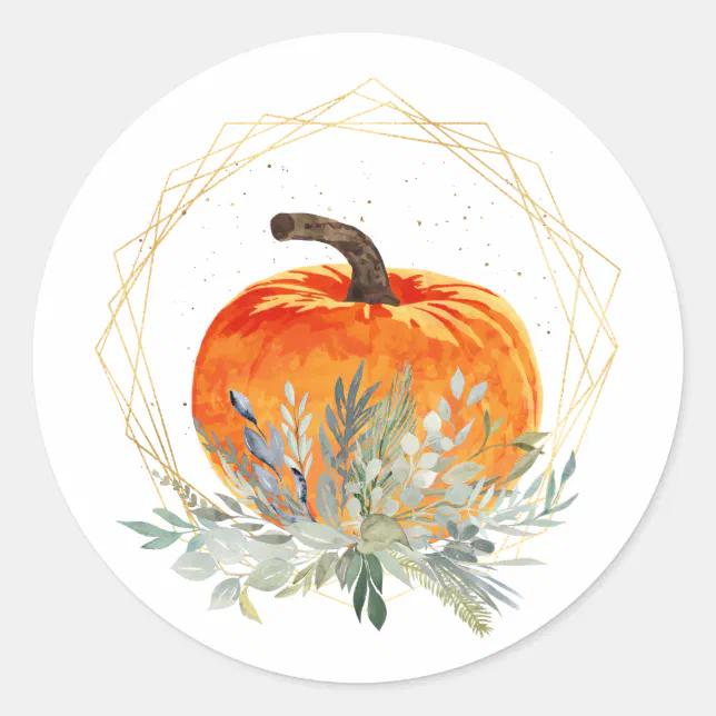 Elegant Fall Pumpkin in Gold Frame Classic Round Sticker | Zazzle