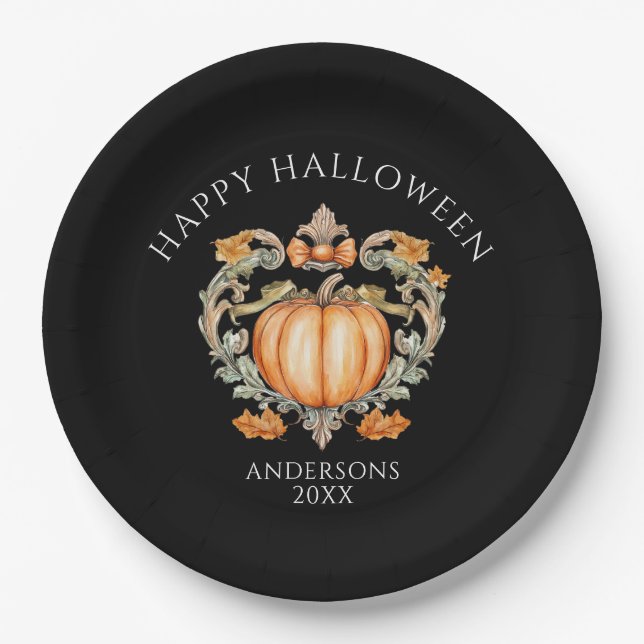 Elegant Fall Pumpkin  Paper Plates (Front)