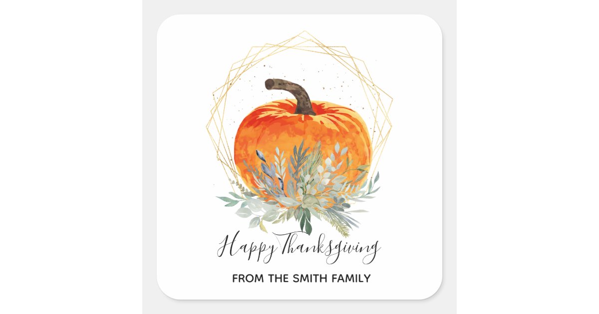 Elegant Fall Pumpkin Thanksgiving Square Sticker | Zazzle