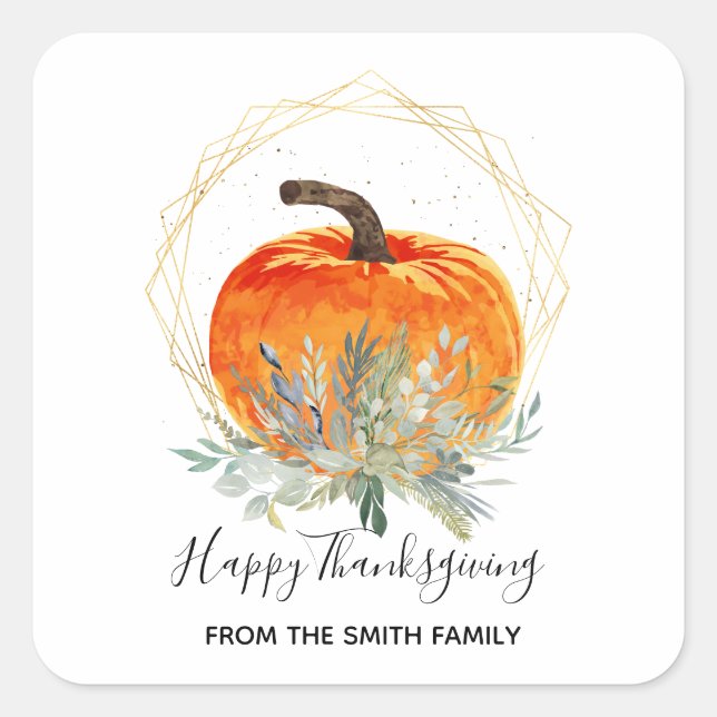Elegant Fall Pumpkin Thanksgiving Square Sticker (Front)