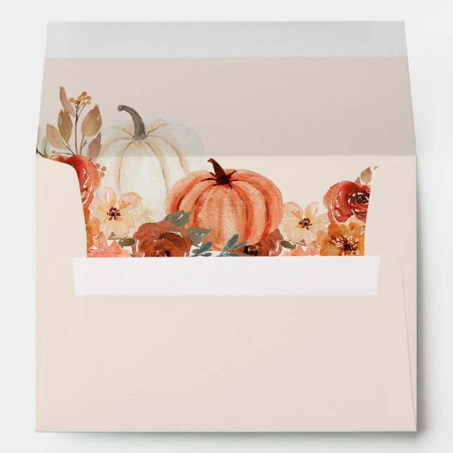 Elegant Fall Pumpkin Watercolor Floral Autumn Envelope (Back (Bottom))