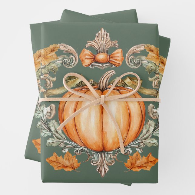 Elegant Fall Pumpkin  Wrapping Paper Sheets (In situ)