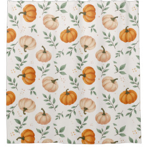 Elegant Fall Pumpkins Leaves Watercolor Pattern Shower Curtain
