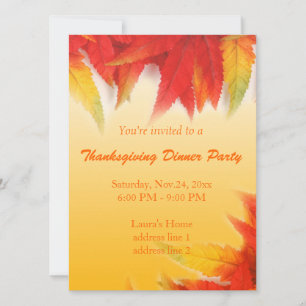 Elegant fall read leaves thanksgiving dinner party invitation