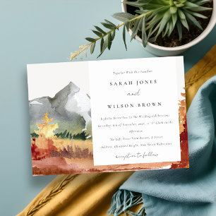 Elegant Fall Rust Orange Mountain Trees Wedding Invitation