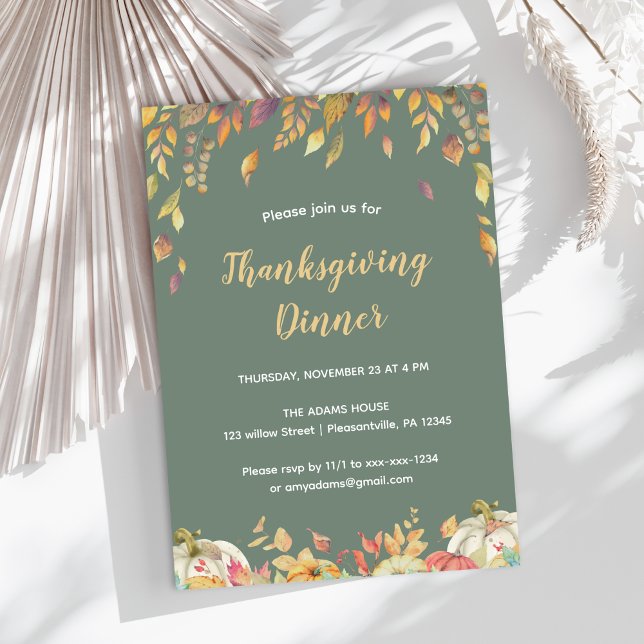 Elegant Fall Sage Thanksgiving Dinner Invitation (Creator Uploaded)