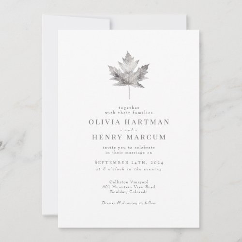 Elegant Fall Silver Maple Leaf Wedding Invitation
